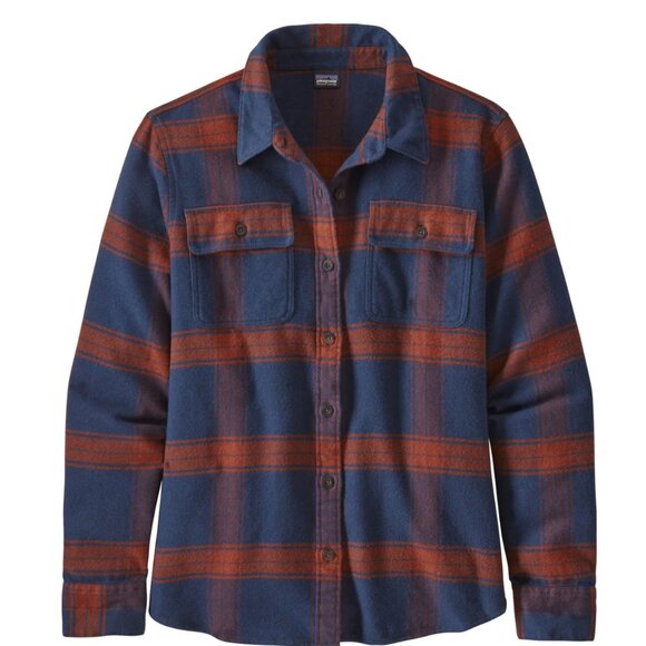 Patagonia Women’s Long-Sleeved Fjord Flannel Shirt in Burlwood New Navy Sz Med - Picture 1 of 4